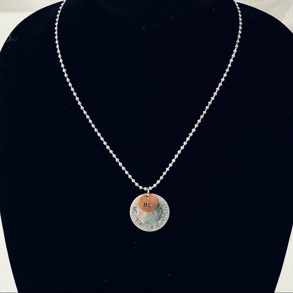 ACACIA Be Me Be Happy Be Strong NECKLACE motivational uplifting hammered silver - Picture 5 of 8